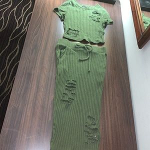 Two piece olive green skirt set